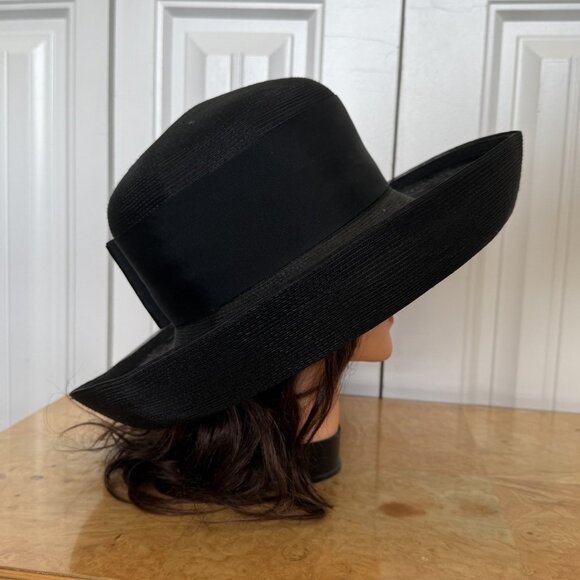 Vintage Frank Olive Neiman Marcus Hat Womens Black Rolled Brim Church Sun Garden main image 6